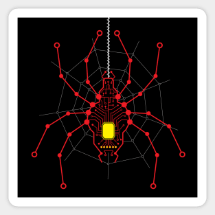 Red Cyber Spider, Circuit Board Lines Sticker